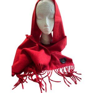 Alashan red wool cashmere winter scarf with fringe
